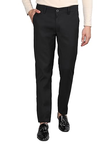 Image of CHKOKKO Men Mid Rise Slim Fit Solid Regular Trouser