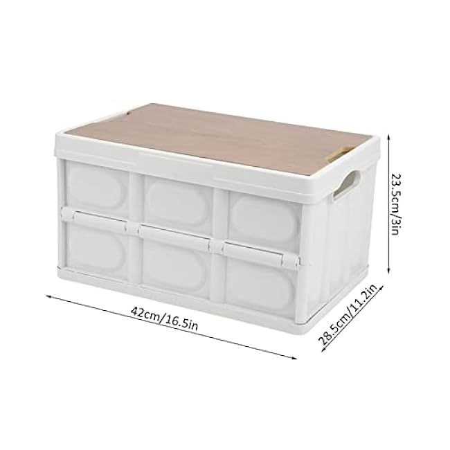 Alomejor 30L Storage Box Crate with Lid Folding Storage Box with Wooden Cover Panel for Home Outdoor(White)
