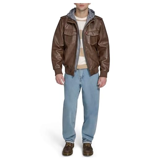 Levi's Jaqueta aviadora masculina de couro sintético com babador e capuz, sela