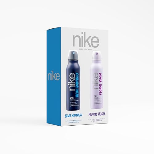 Image of Nike Reloaded Combo Packs - Deodorant Spray for Men & Women | 24-Hour Freshness | Set of 2 (200ml Each) (Blue Bamboo (Men) + Floral Bloom (Women))