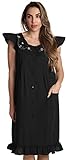 Dreamcrest 100% Cotton Sleeveless Night Gown for Women Cute Floral Summer Sleep Dress, Black, Large