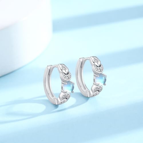 Triple Moon Goddess Earrings 925 Sterling Silver Moonstone Hoop Earrings Pagan Wiccan Jewelry Gifts for Women3