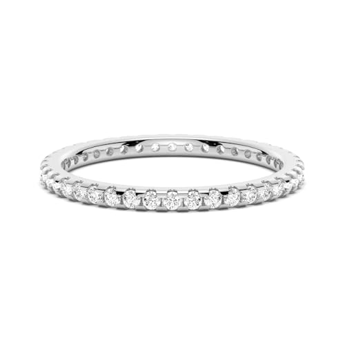 MSBLUE® 2.0mm Petite Pavé Scalloped Moissanite Eternity Band, 14K White Gold Vermeil, Rhodium Finish