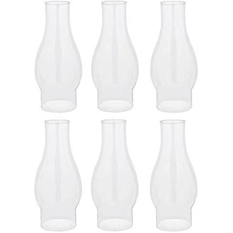 Ciata Oil Lamp, Glass, Victorian Hurricane Chimney Lamp Globe Replacement, 8-1/2 Inch Handblown Clear Glass Chimney Lamp Shade with 2-5/8 Inch Fitter and 3-5/8 Inch Bulge - 6 Pack Cover