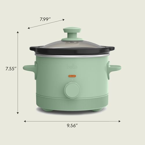 bella 1.5 Qt Slow Cooker with 3 Heat Manual Control, Ceramic Nonstick Coating, Dishwasher Safe Stoneware Pot and Tempered Glass Lid, Tangle Free Cord Wrap & Cool Touch Handles, Seaglass