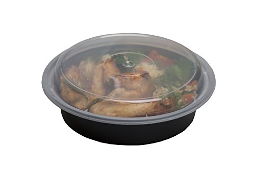 Safepro 24 Oz. Black Round Microwavable Container With Clear Lid, Lunch Bento Box, (Case Of 50) #TOP5