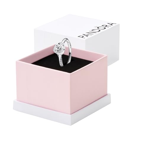 PANDORA Moments Rose in Bloom Ring - Sterling Silver Ring with Cubic Zirconia - Jewelry for Women - Includes Gift Box - 7.5