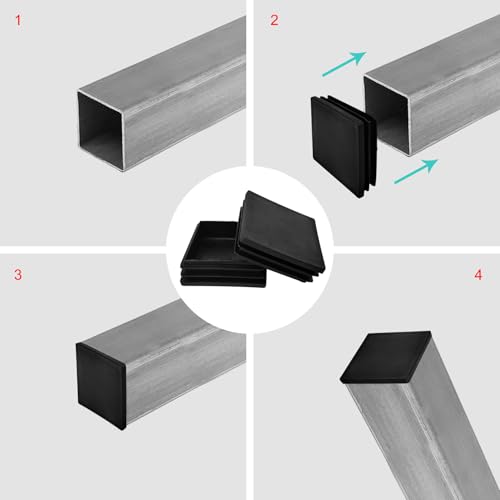 4 Pcs 2 Inch 2x2 Square Tube End Caps - Black Plastic Finishing Plugs for Metal Tubing, Fence Posts, and Cover Chair Glides (4)
