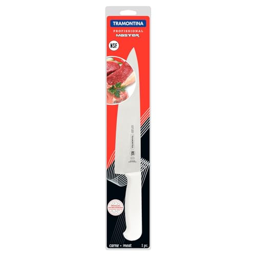 Image of TRAMONTINA Professional Meat /Chef Knife 25 cm | Stainless Steel Sub-Zero Treated Blade | Antimicrobial White Polypropylene Handle | Heavy-Duty Butcher & Meat Processing Knife
