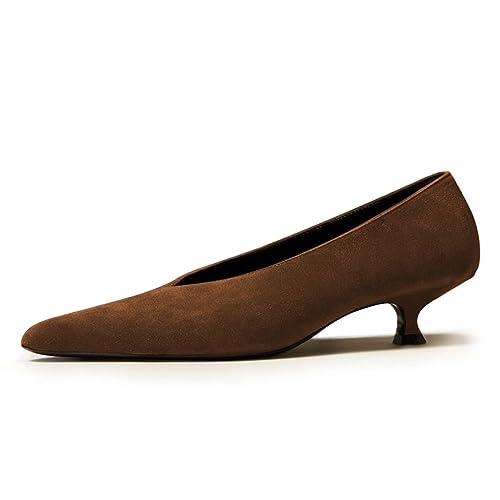 miss left Women Chic Pumps Kitten Low Heels Office Professional Shoes Closed Pointed Toe V-Cut Slip Ons Elegant Comfortable Size 4-16 US