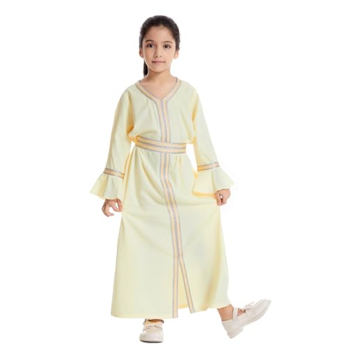 ODIZLI Kids Girls Abaya Long Sleeve Hooded Maxi Dress Dubai Islamic Dress Casual Dress4
