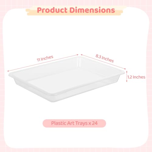 Image of OMISTAR 24 PCS Plastic Art Clear Trays - 11 x 8.3 x 1.2 Inches Flat Storage Tray Serving Organizer Trays, Stackable Bins for Painting Beads Office DIY Projects