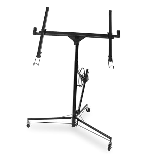 16FT Drywall Lift Panel Hoist Dry Wall Rolling Caster Lifter Lifter Construction Tool Adjustable Telescopic Arm 150LB Heavy Duty (Black)