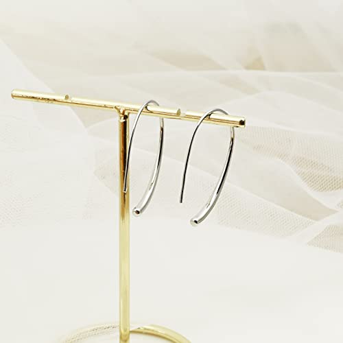 Desnuage Handmade Pull Through Earrings 925 Sterling Silver Earrings Hypoallergenic Open Hoops Drop Dangle Threader Earrings For Women Trendy Fashion thumb #3