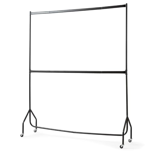 House of Home Extra Heavy Duty 7FT H x 6FT L 2 Tier Clothes Rail In Black - Clothes Rack For Bedroom, Double Clothes Rail, Quality Hanging Storage No Tools Required - Easy to Erect & Collapse