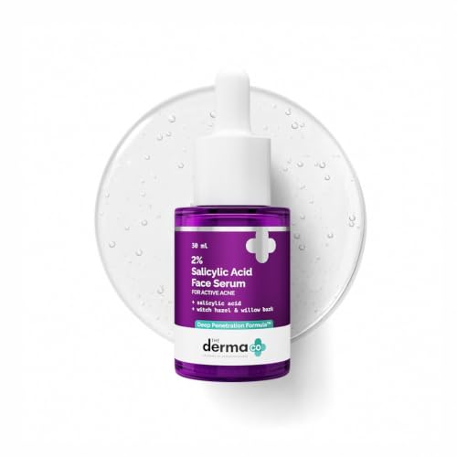 The Derma Co 2% Salicylic Acid Face Serum for Acne & Acne Marks With Witch Hazel & Willow Bark BHA Deep Penetration Formula Unclogs Pores & Controls Oil For All Skin Types | Men & Women 30ml
