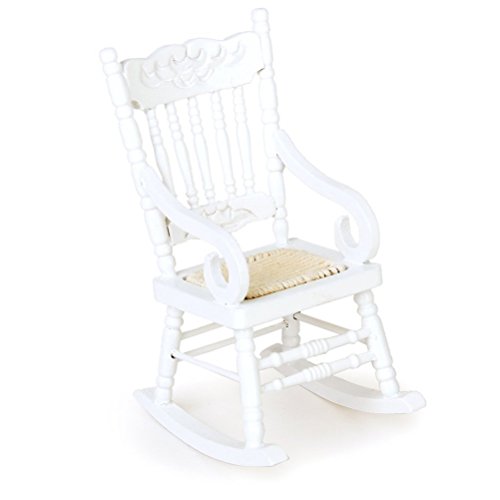 Dollhouse Wooden Chair, 1:12 Dollhouse Miniature Wooden Rocking Chair Model (White) - Thumbnail 3