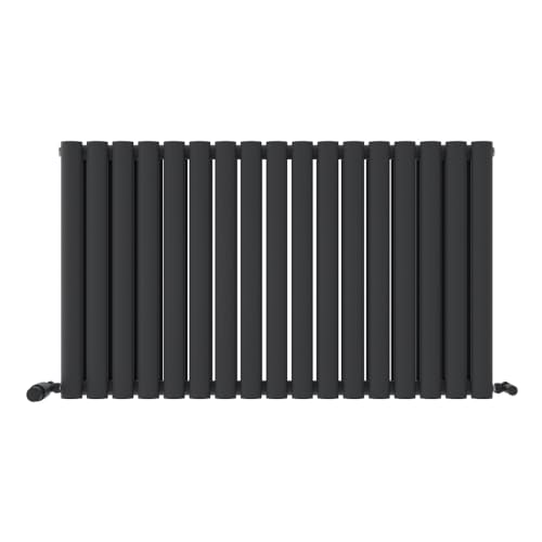 iBathUK Strata Wall-Mounted Horizontal Double Oval Panel Radiator, 17-Column Steel High Thermal Output Hydronic Central Heating, Designer Modern Radiator in Matt Anthracite, 600 × 1003mm