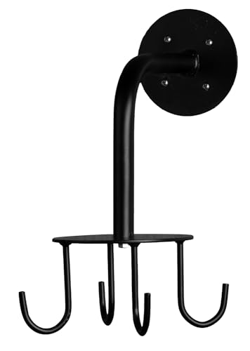 Jeffers 4 Hook Rotating Carousel Horse Bridle Halter Tack Rack, Wall Mount Organizer for Stable Barn Trailer, Metal Hooks for Halters Reins Lead Ropes Harness, Black with Screws Included