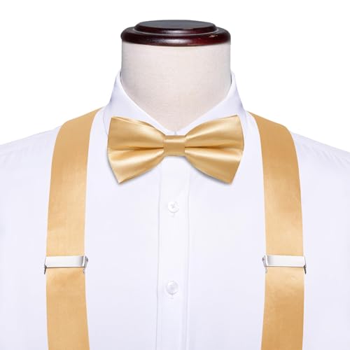Image of Hi-Tie Men Suspender Bowtie Set Suspenders Pre-tied Bow Tie Pocket Square Cufflinks Adjustable Y Shape 6 Clips Braces Tuxedo