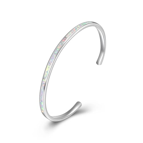 WINNICACA Bracelet for Women Opal Bracelet 925 Sterling Silver Opal Cuff Bangle Bracelets Inspirational Fine Jewelry Gifts for Women Her Wife Mom Daughter Anniversary Birthday Gifts