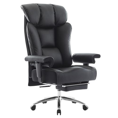 Efomao Ergonomic Office Chair 450LBS with Foot Rest, High Back PU Leather Executive Office Chair with Adjustable Armrests, Lumbar Support for Home or Work, Computer Chair, Black