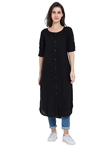 Image of Women's Rayon Solid Long-Length Kurti
