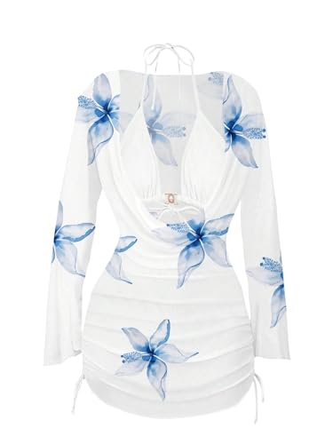 Image of ZAFUL Womens Swimsuit Cover Up Dress Off Shoulder Hollow Coverup Bathing Suit Mesh Swim Beach Dress