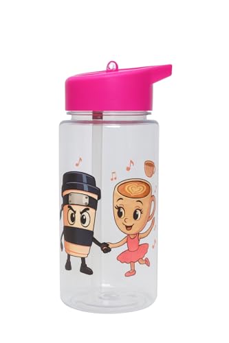 Jamaah Everyday Essentials Water Bottle, 500ml, with Flip-up Straw, Leakproof Lid, Carry Handle, Italian Brainrot Character Design (Capuccino Assassina & Ballerina Cappuccina)