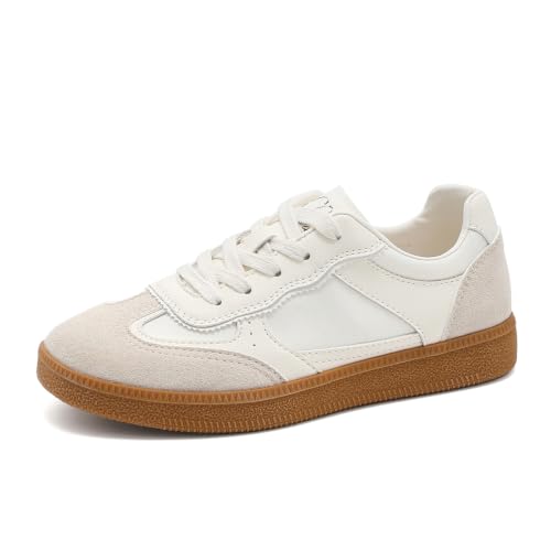 EWTEVOY Sneakers for Women Business Casual Tennis Shoes Comfortable Cushion Insole Non Slip Gum Sole Walking Skate Shoes Beige