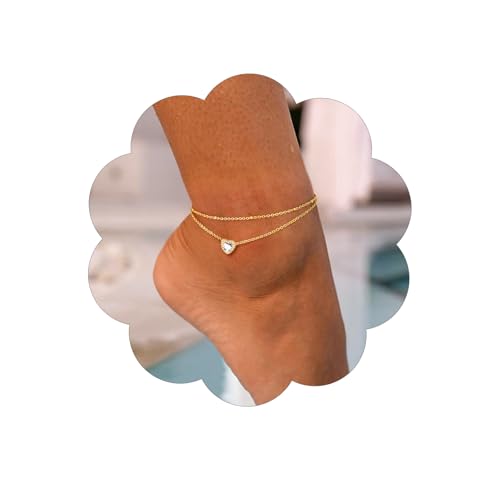 FindChic Bling Heart Birthstone Anklets Layered Beaded Ankle Bracelets for Women Gold/Black/Silver 12 Month Gem Colors Foot Chain Summer Jewelry for Girls, with Gift Box Gold 04. Apr.-Create