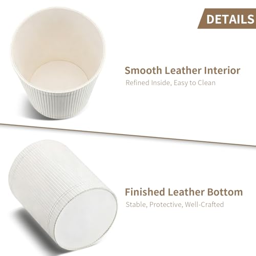 Image of GORESE Pu Leather Trash Can, 2.6 Gallon Wastebasket, Small Wastepaper Basket for Office, Bedroom, Living Room, Round Trash Bin Home Decor, Cream White