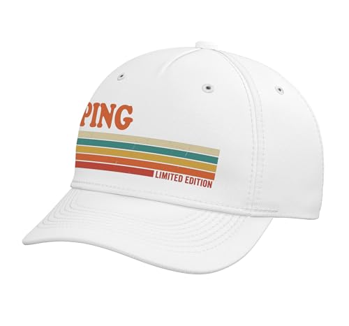 PING Retro Personalized First Name Vintage Stripes Adjustable Printed Baseball Hat White