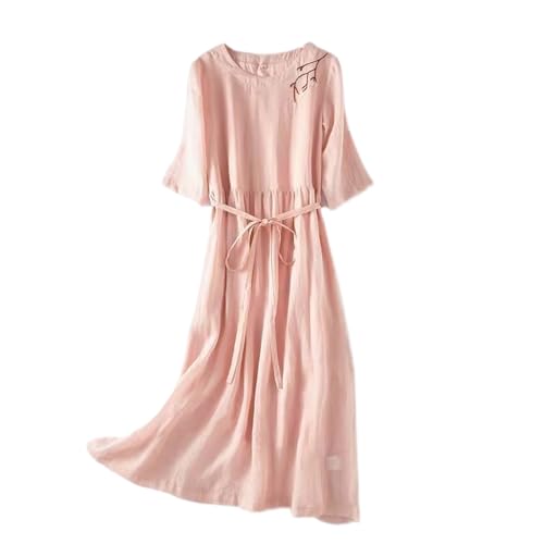 Robe longue en coton et lin à broderies florales de qualité supérieure pour femme