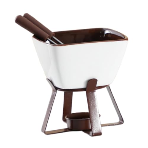 Fondue Mug Fondue Warmer Mug Chocolate Melter Pot Butter Melt Pot with Fork Candy Hot Pot for Home Kitchen Anniversary Dinner, Square