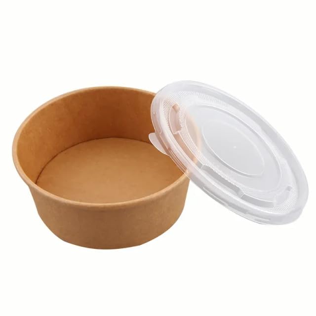 Thali Outlet - 50 x 4oz Kraft Paper Portion Pots with RPET Lids,Sauces, Dips and Condiments