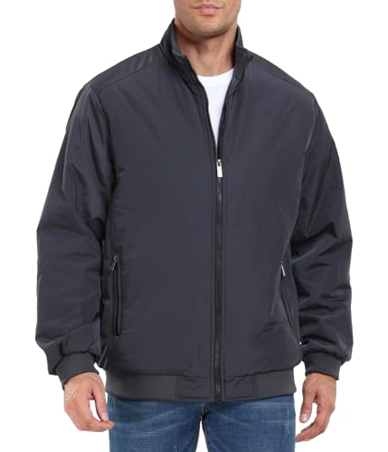 Image of PEGENO Men's Windproof Jacket,Fleece Lining For Stand Collar Winter Coat,Quilted Blue,Large