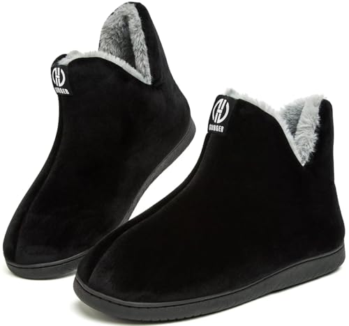 GURGER Chausson Montant Femme Homme Hiver Fourrure Chaud Bottes Chaussons Bottines Pantoufles Peluche Doublé Maison Slipper Noir Taille 42 43