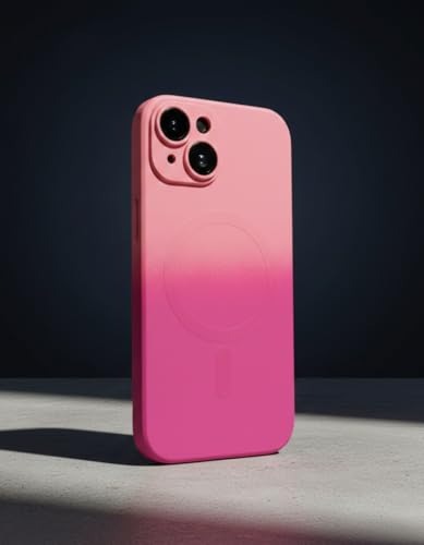Image of amazon basics Gradient Mag-Safe Case for iPhone 15 | Soft Silicone Shockproof Cover with Camera Protection | Slim Lightweight Design | Smooth Touch & Durable - Light and Dark Pink