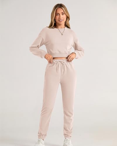 BTFBM Women 2 Piece Outfits Long Sleeve Crop Top Pullover Drawstring Pant Jogger Set Casual Sweatsuits Tracksuit Pockets3