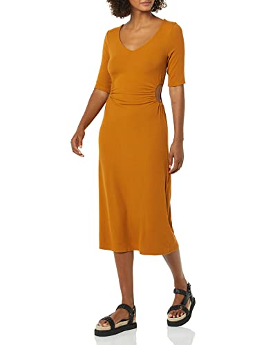 Image of Amazon Essentials Women's Fine Rib V Neck Side Cut-Out Midi Dress (Previously Daily Ritual)