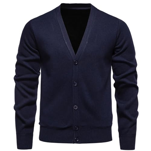 Mens Winter Slim Fit Knit Sweatercoat Solid Color Fleece Knitted Cardigan Warm Casual V-Neck Sweater Outerwear