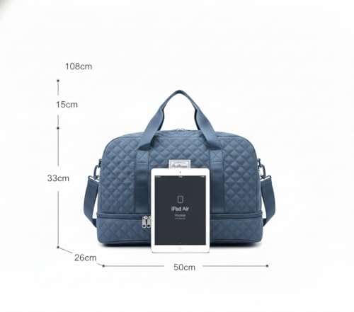 Image of WILDHORN 37 litres Nylon Travel Duffle Bag for Men & Women | 49 cm Weekender Gym Bag with Back Zipper Pocket & Trolley Strap | Overnight Cabin Luggage Shoulder Bag (Slate Blue)