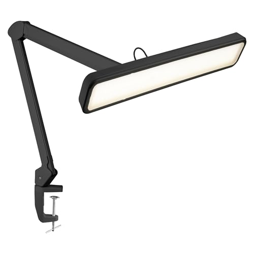 Neatfi Pro Series XL 2.500 Lumen 30W LED-Arbeitslampe – CRI 95, 56 cm Breiter Leuchtenschirm | 324 SMD-LEDs | 5 Lichtmodi | Dimmbar & Verstellbarer Arm mit Klemme | Zuhause und Büro (CCT, Schwarz)