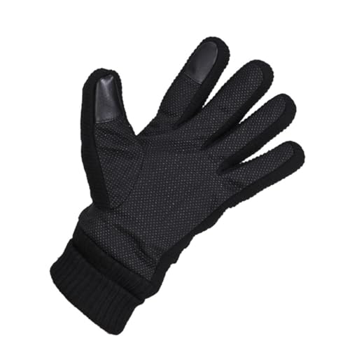 FOMIYES 1Pair Fashion Winter Leather Thermal Gloves for Men Windproof Warm Touchscreen Design for Cycling Driving and Outdoor Activities Black