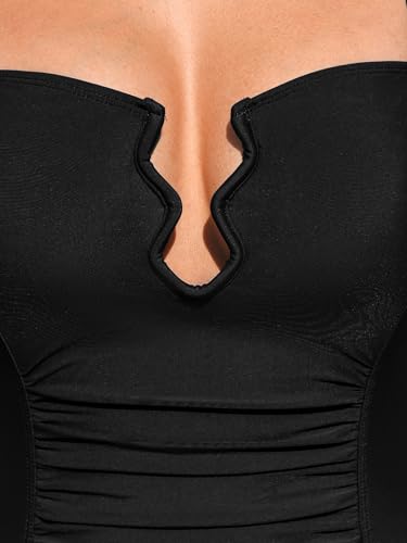 CUPSHE Women's One Piece Bathing Suit Ruched Swimsuit Square Neck Crisscross Back Self Tie W Wire3