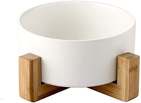 Portable Pet Bowls Pet Cat Bowl Small Dog Cutlery Cat Rice Bowl Ceramic Cat Bowl Solid Wood Frame Strong Easy to Clean pet Supplies (White)