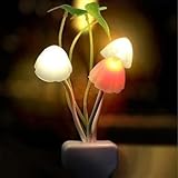 GLUN Magic 3D LED Night Lamp with Plug Smart Sensor auto On/Off and Color Change Mushroom Flowers Beautiful Illumination Home Decoration Lights for Bedroom Corridor (Multicolour) (Single Pack)