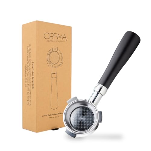 Crema Coffee Products - 54mm Bottomless Naked Portafilter - Filter Basket Included - Compatible with 54mm Breville Machines, Matte Black