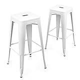 Magshion 30 Inch Barstools 2 Pack Counter Height Metal Bar Stools, Industrial Style Stackable Bartool Backless for Home Bar Counter Balcony Patio Dining Room, White